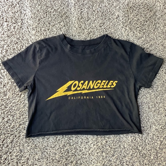 J Galt | Brandy Melville Short Sleeve Black Graphic Los Angeles Crop T-Shirt, OS - Picture 2 of 4